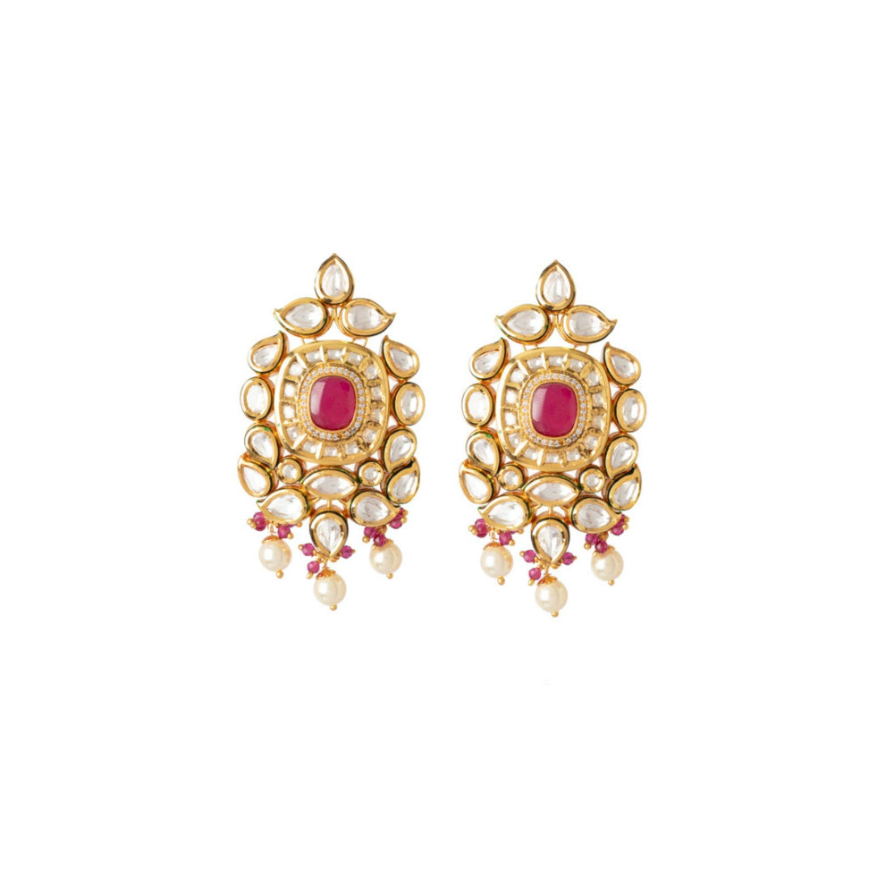 VIVINIA By Vidhi Mehra Aatman Gold Plated Red Womens Kundan Polki Necklace Set With Earrings