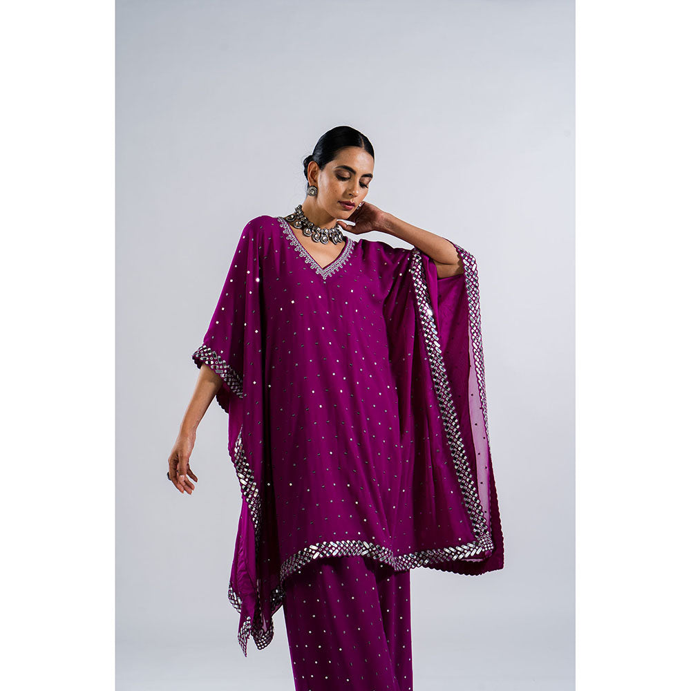Vvani by Vani Vats Pop Wine Kaftan & Palazzo (Set of 2)