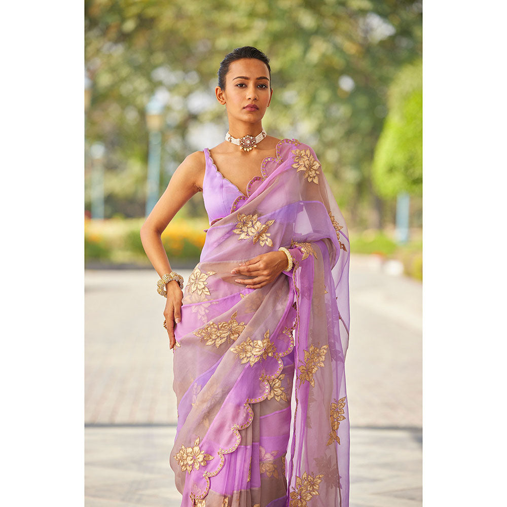 Vvani by Vani Vats Lavender Flower Saree & Stitched Blouse