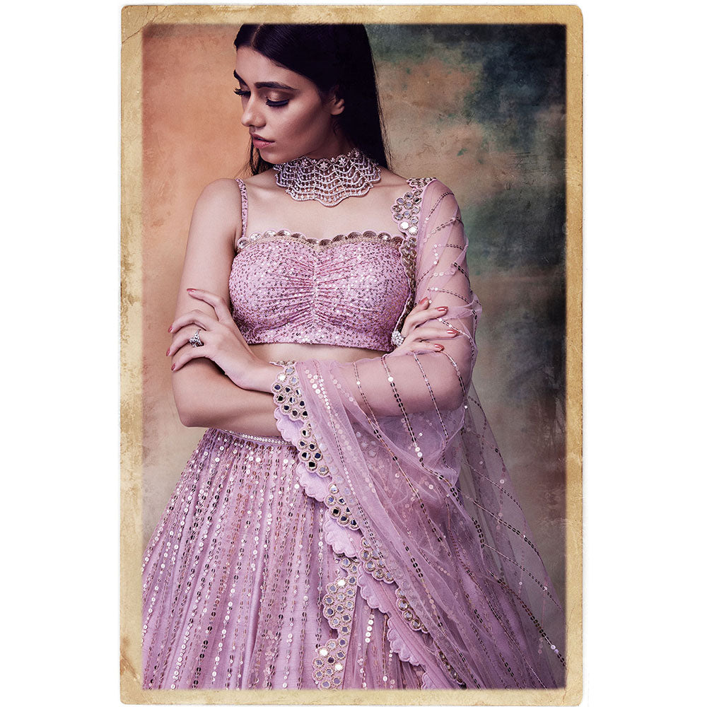 Vvani by Vani Vats Powder Pink Blouse with Lehenga & Dupatta (Set of 3)