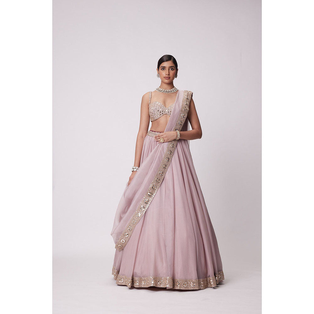 Vvani by Vani Vats Pink Embroidered Lehenga Blouse and Dupatta (Set of 3)