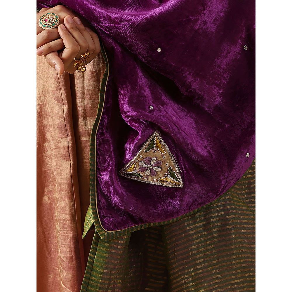 WeaverStory Purple Embroidered Zardozi Dupatta