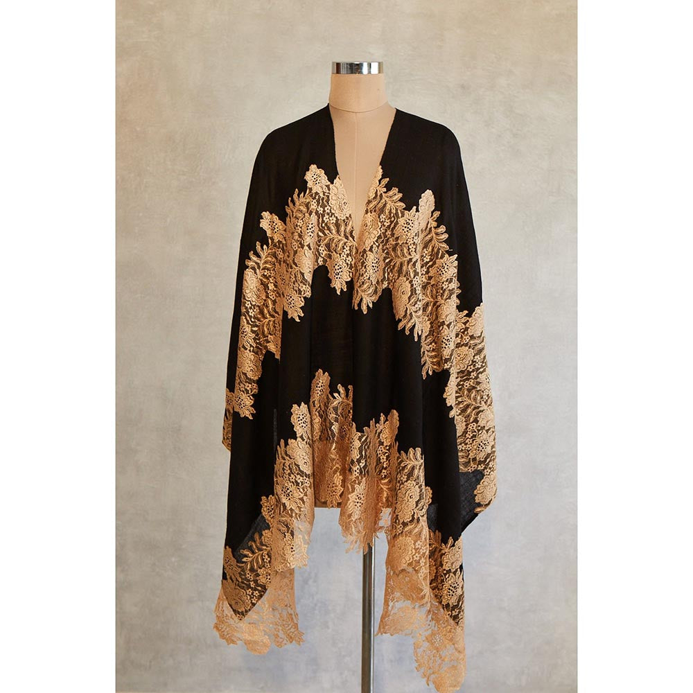 Wrapture By Suzanne Roselle Lace In Black And Gold Shawl