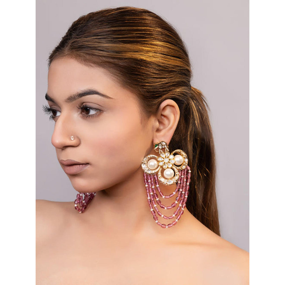 XAGO Le Tavishi Pink Pearls And Moissanite Studded Earrings