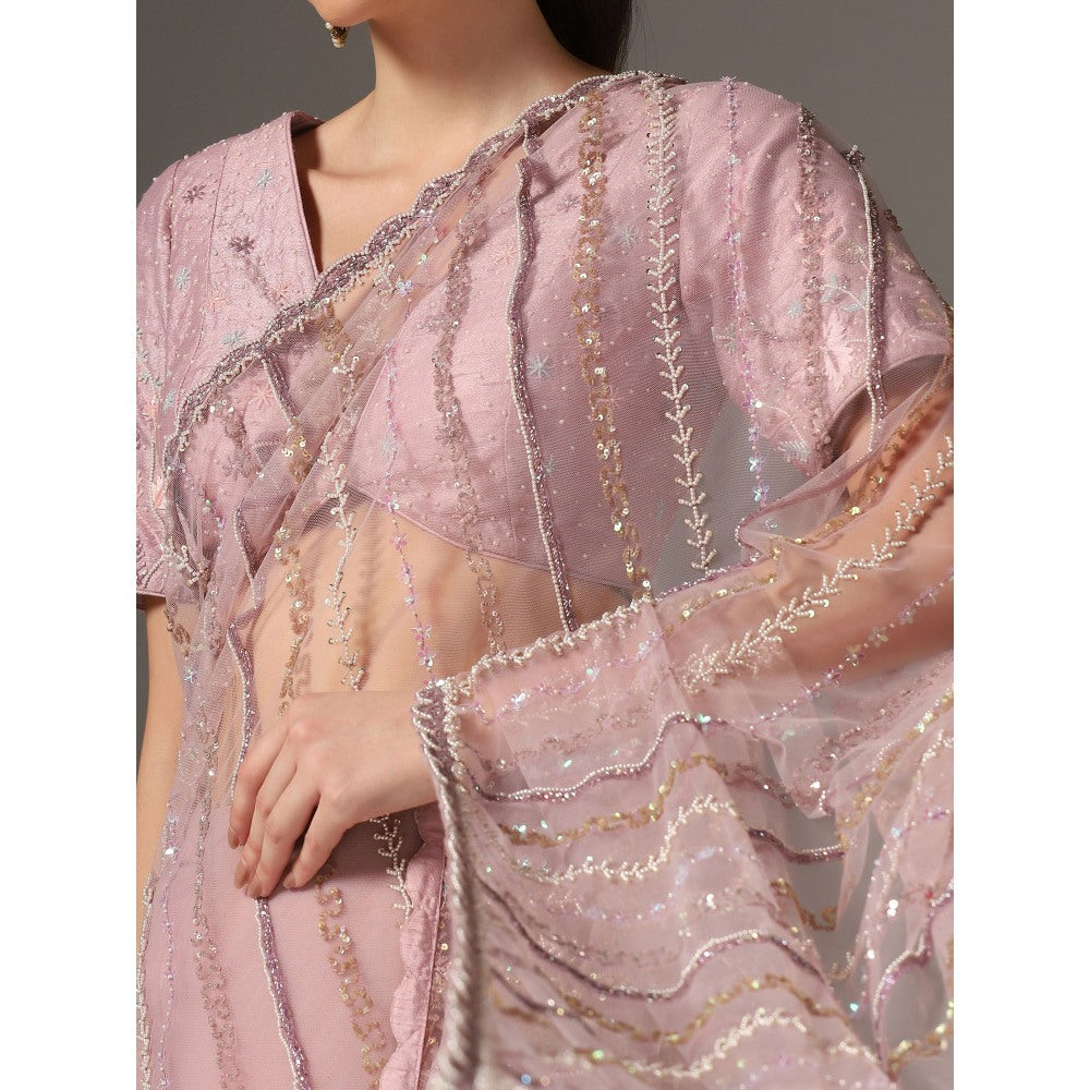 YASHODHARA Purple Net Sequined Saree with Blouse