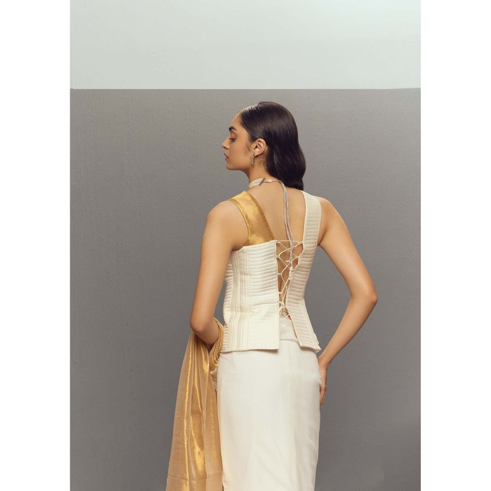 Zaitra Ripple White Quilted Corset Top