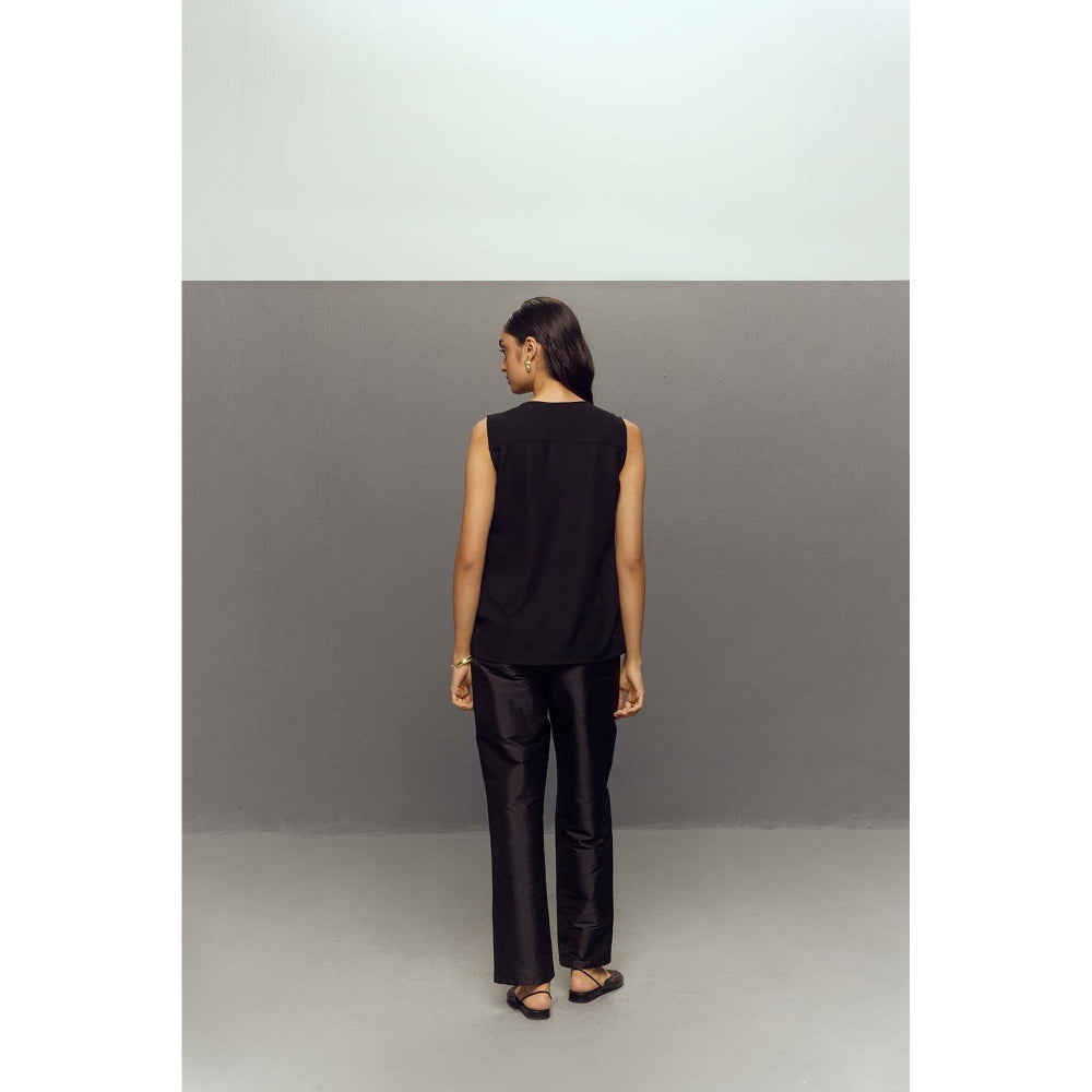 Zaitra Black Brocade Stripe Top