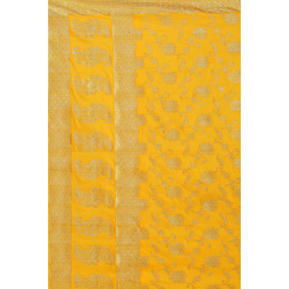 Zal from Benaras Yellow Pure Silk Banarasi Jangle Work Handloom Dupatta