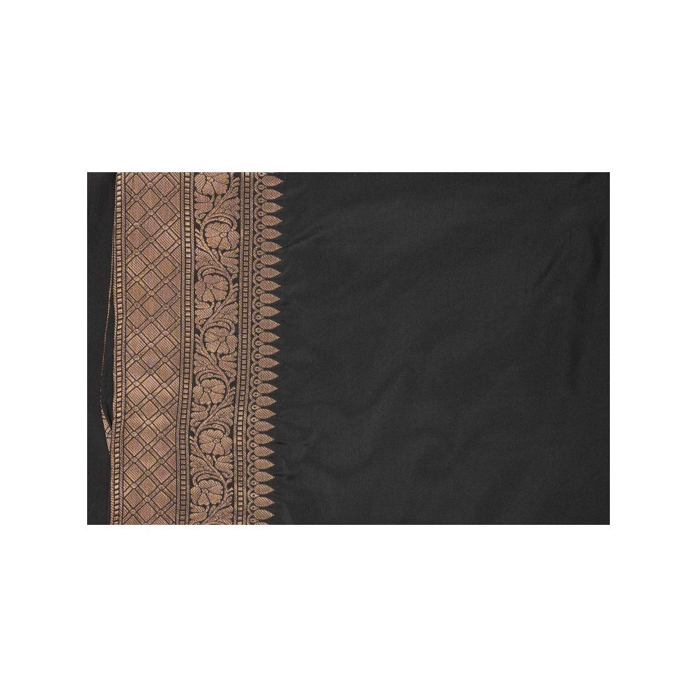 Zal from Benaras Black Pure Katan Silk Banarasi Handloom Saree without Blouse