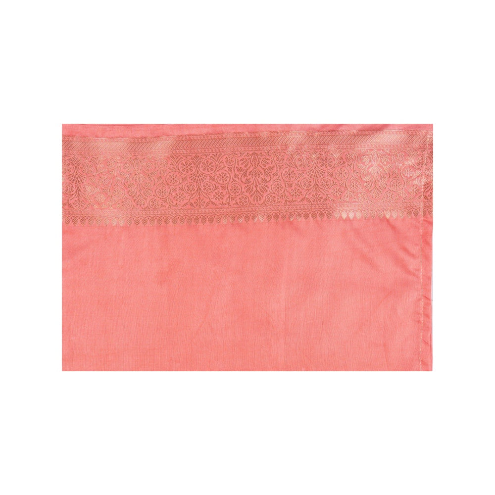 Zal from Benaras Peach Pure Monga Silk Banarasi Handloom Saree without Blouse Piece