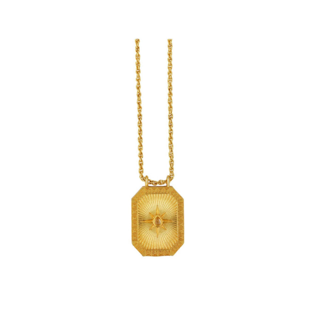 ZARIIN Aries Zodiac Tablet Reversible Necklace With Clear Quartz