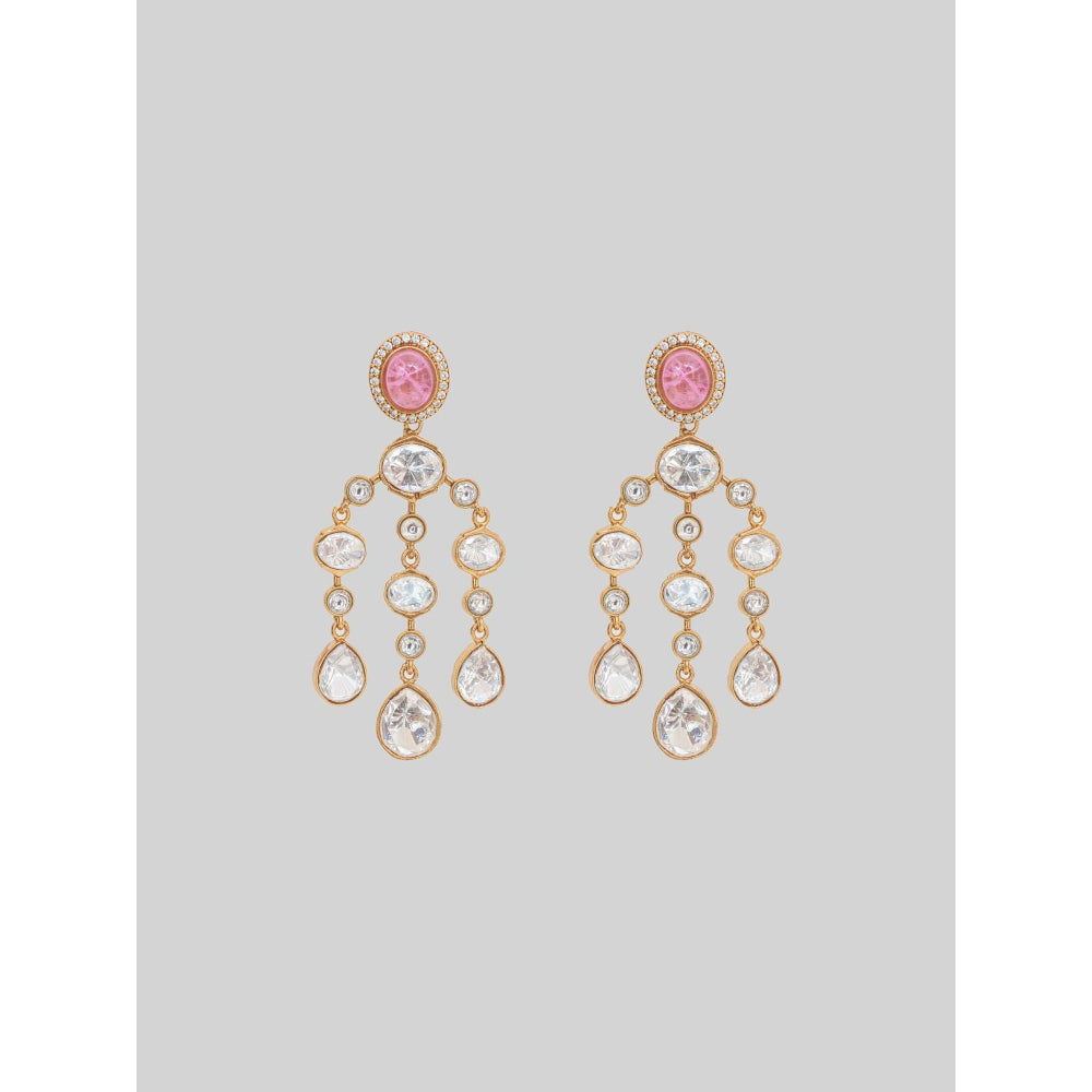 Zevar By Geeta Aaru Pink Moissanite Danglers Earrings