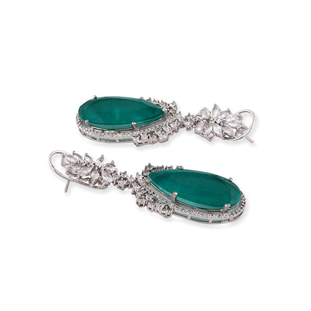 Auraa Trends Rhodium Plated American Diamond Contemporary Drop Earrings