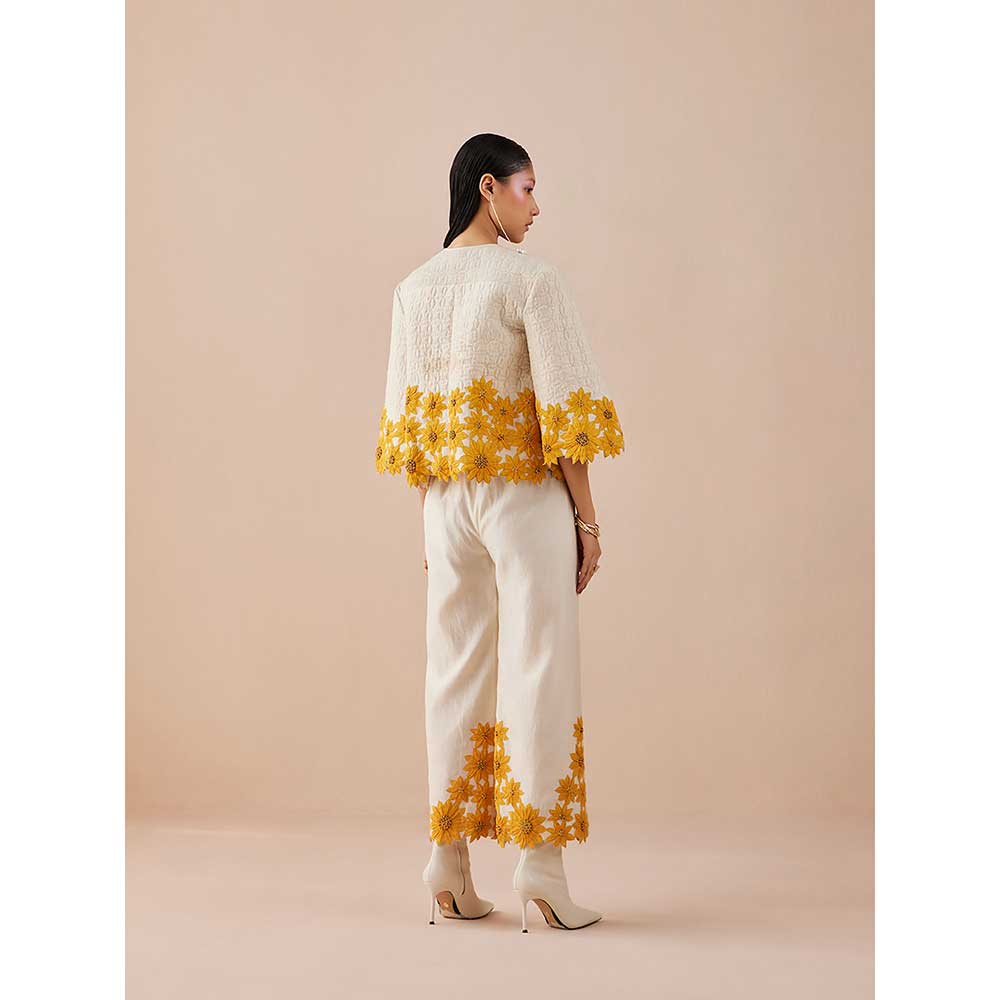 CHANDRIMA Ivory Quilted Sunflower Jacket