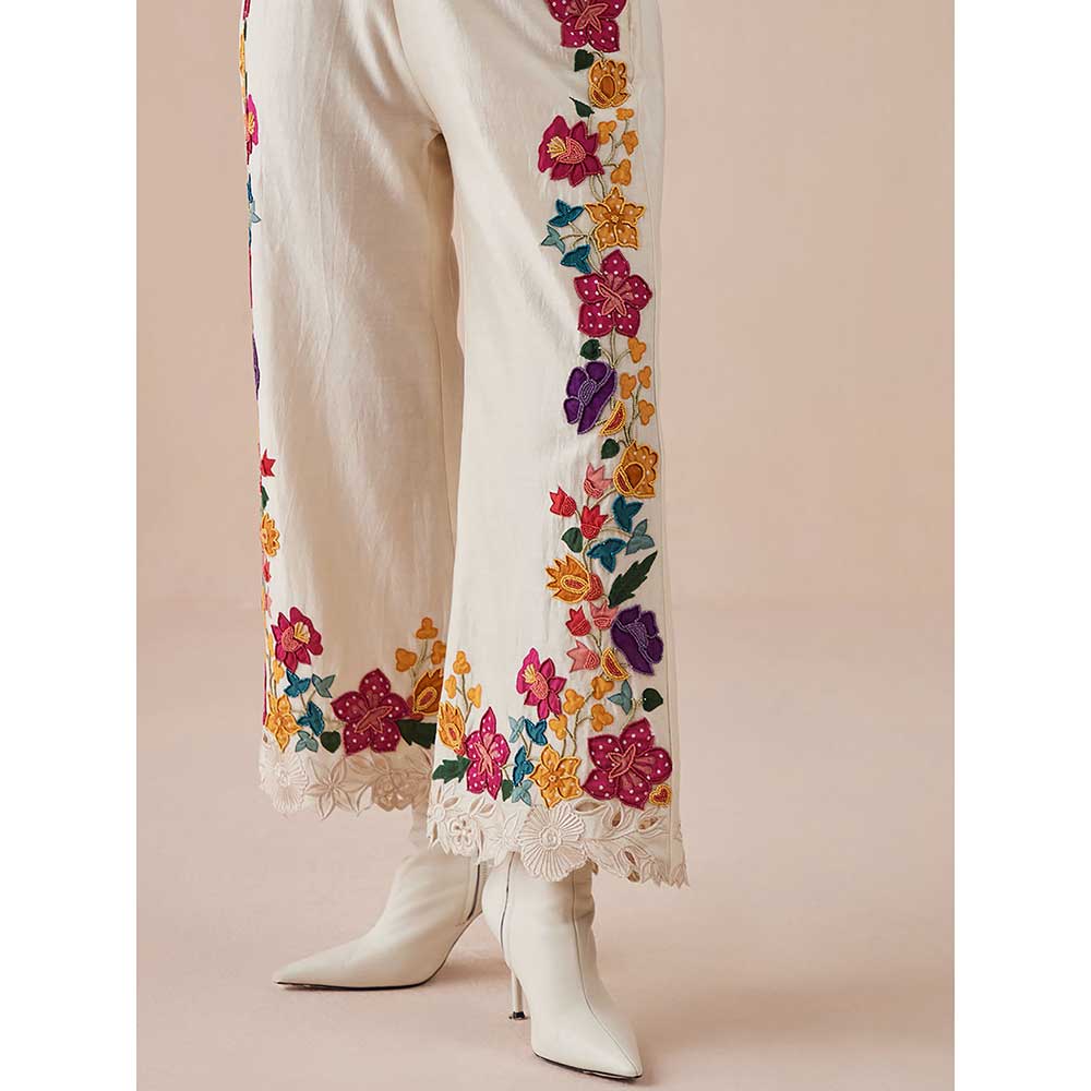 CHANDRIMA Ivory Applique & Beadwork Pants