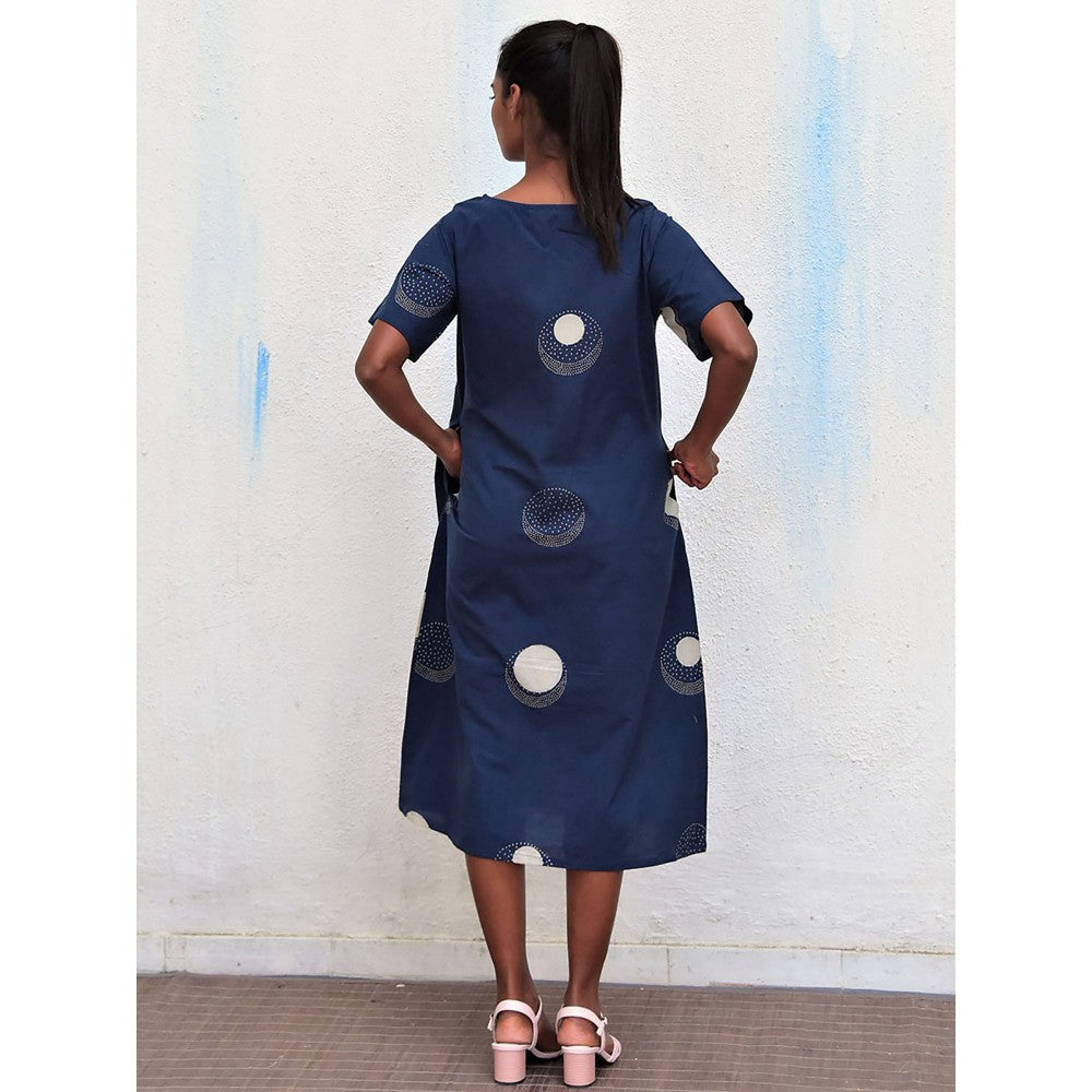 Chidiyaa Humming Bird Wings Of Serenity Blue Hand Block Printed Cotton Dress