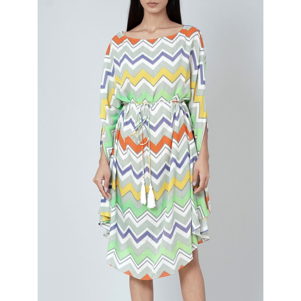 First Resort by Ramola Bachchan Orange And Yellow Chevron Midi Dress (Set of 2)