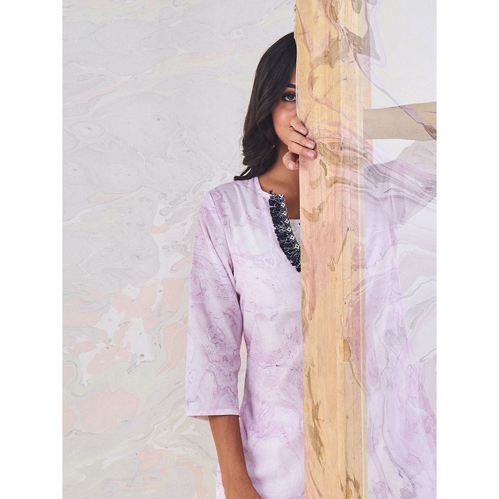 Gulaal Purple Marble Kurta-Pant (Set of 3)