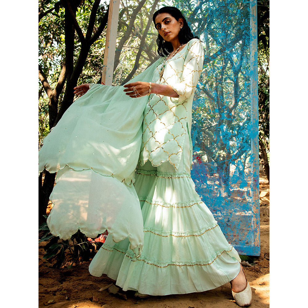 Gulaal Samyuta Sequin Kurta with Sharara & Dupatta Green (Set of 3)