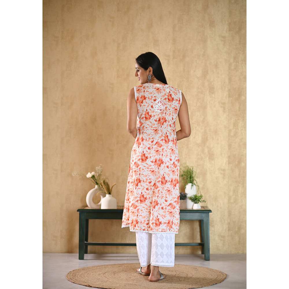 House of Chikankari Juman Chikankari Mulmul Sleeveless Straight Kurta