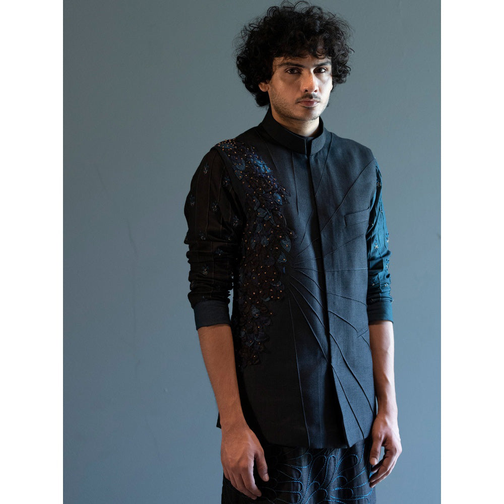 Jatin Malik Charcoal Grey Organza Jacket (Set of 3)