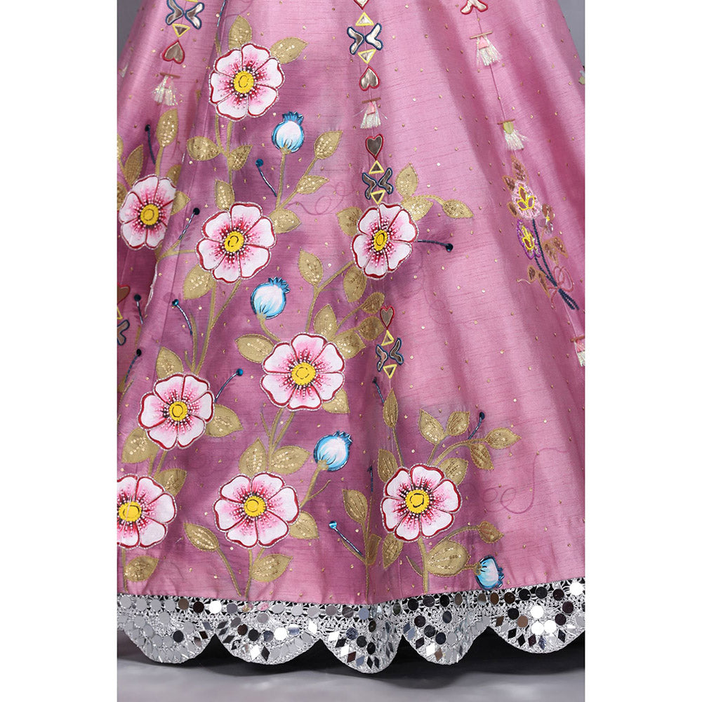 Arpita Sulakshana Cameo Pink Handpainted Lehenga Blouse and Dupatta (Set of 3)