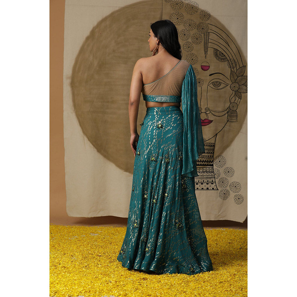Arpita Sulakshana Teal Blue Blouse Lehenga with Dupatta (Set of 3)