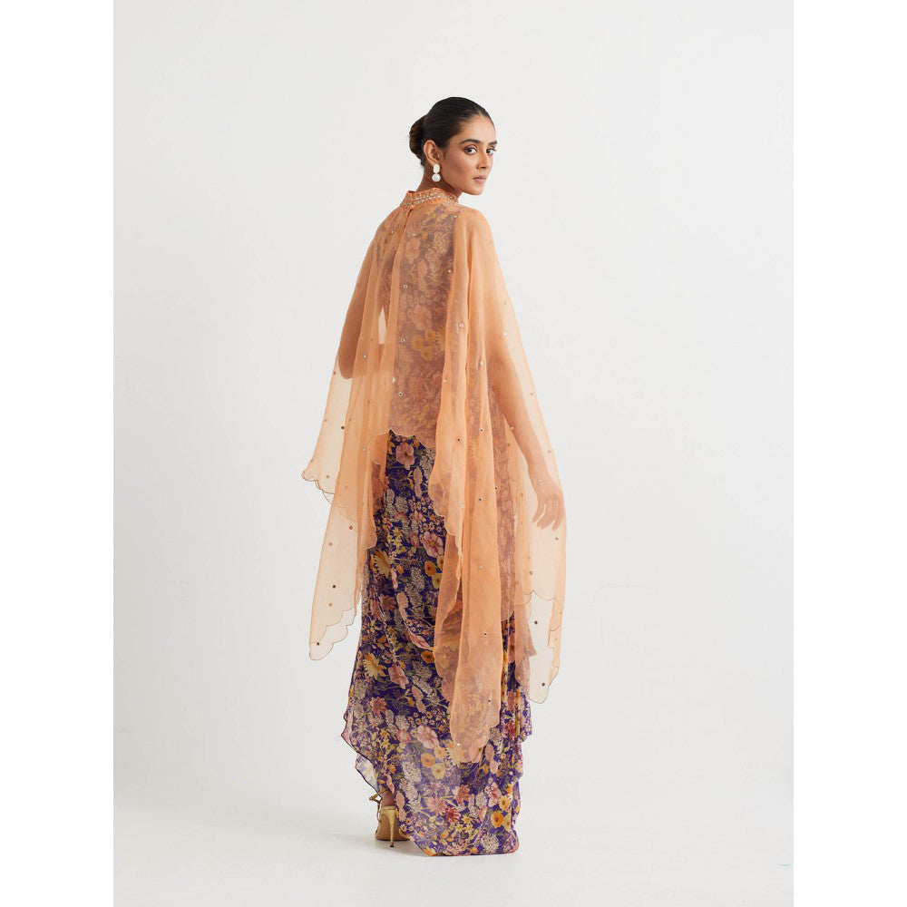 KAVITA BHARTIA Cape with Floral Dress in Multi-Color (Set of 2)