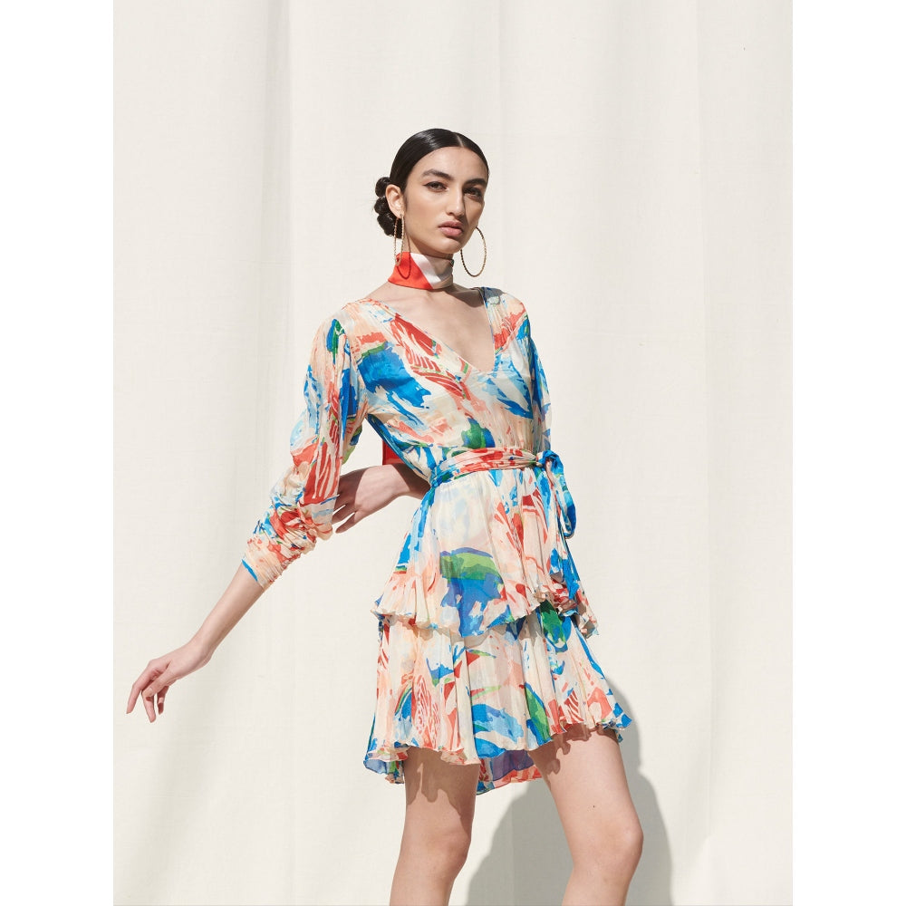 MANDIRA WIRK Short Tiered Dress withSlip Multi-Color (Set of 2)