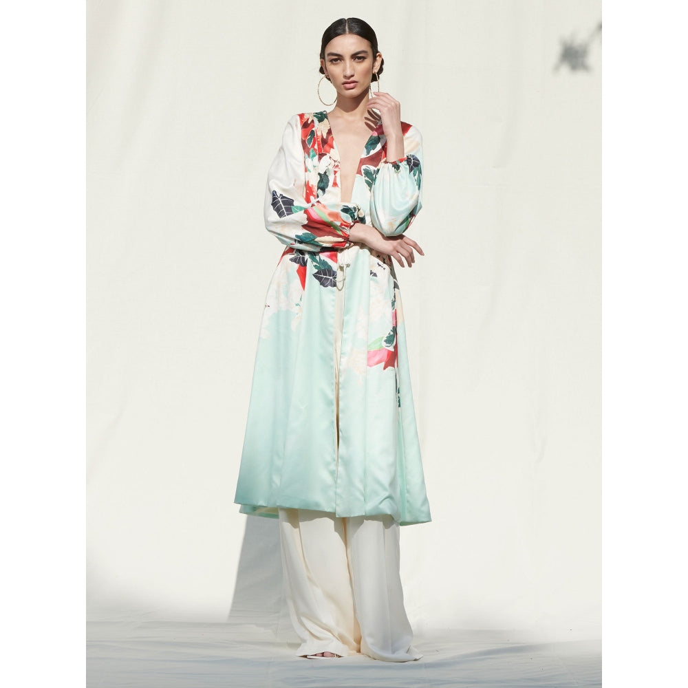 MANDIRA WIRK Jacket withSatin Pallazo Green (Set of 2)
