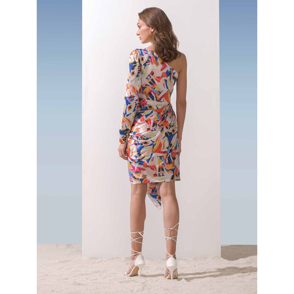 MANDIRA WIRK Geometric Printed One Shoulder Dress