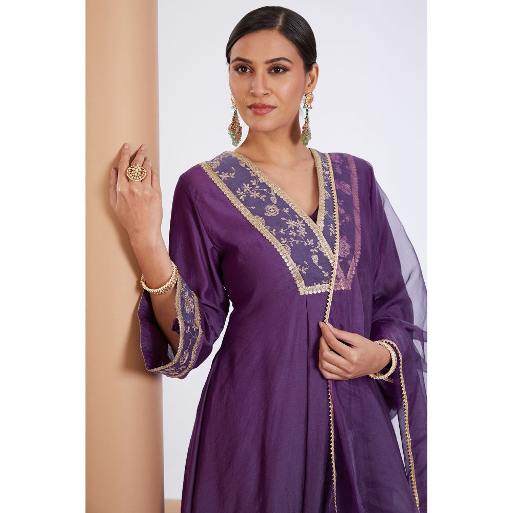 Neha Khullar Purple Embroidered Kurta Pant & Dupatta (Set of 3)