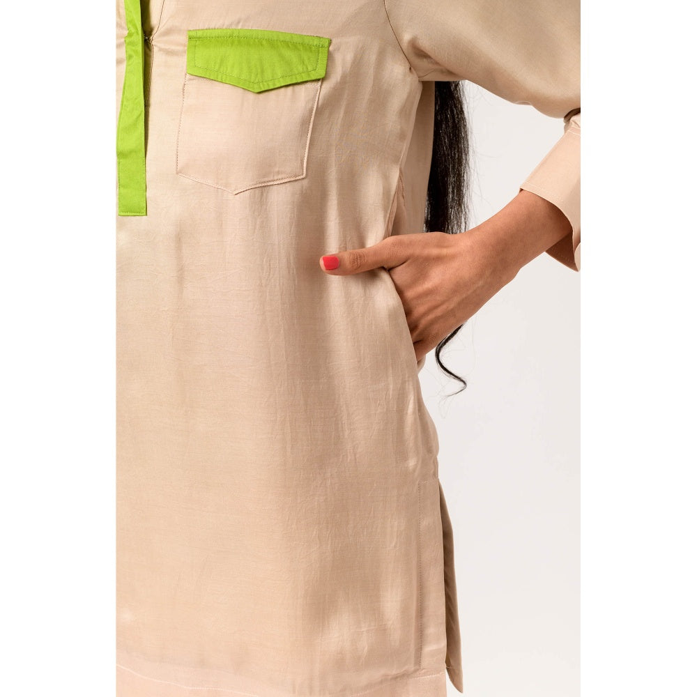 NEORA BY NEHAL CHOPRA Ecru & Green Full Co Ord (Set of 2)