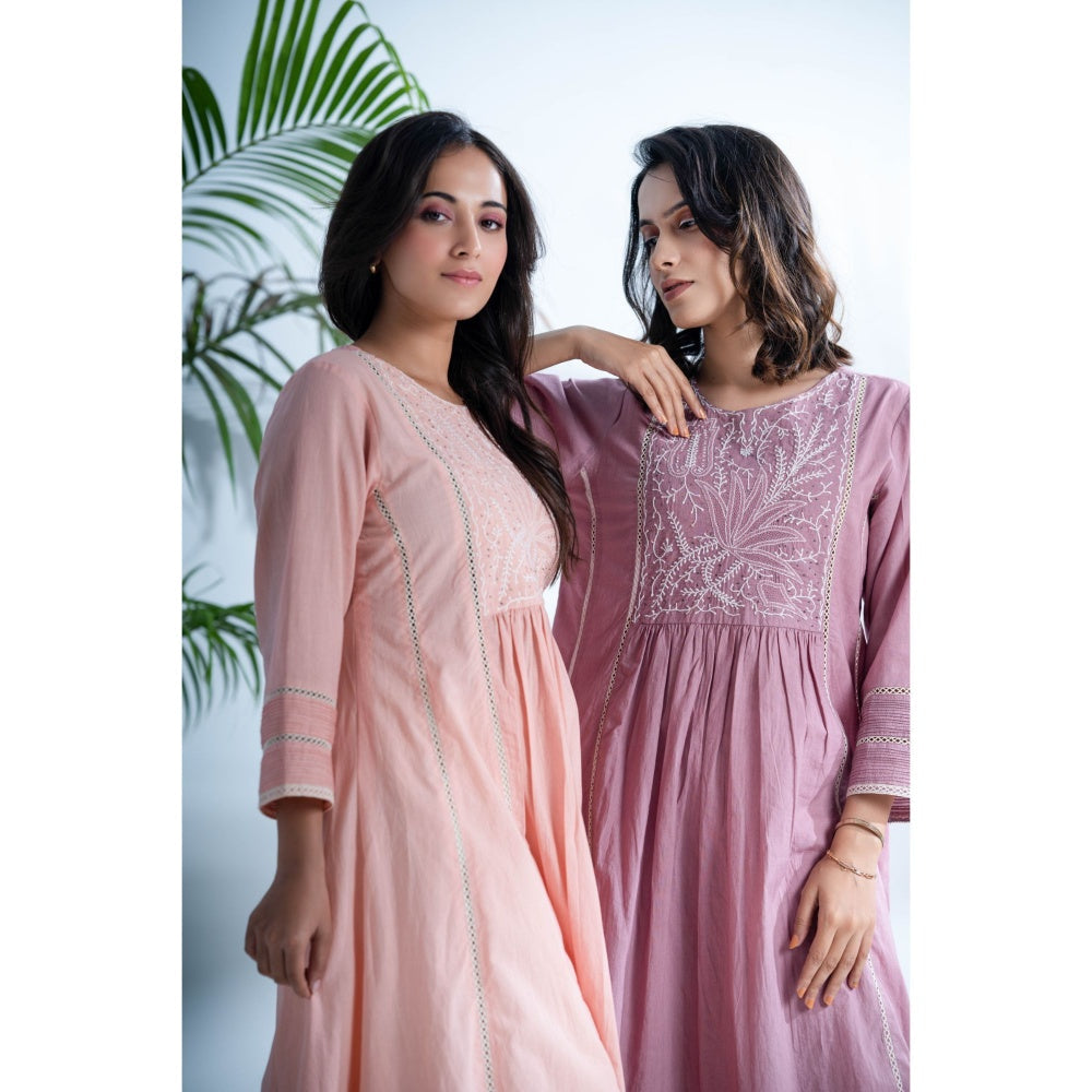 PANTS AND PAJAMAS Mauve Lilac Chikan Cotton Kurta