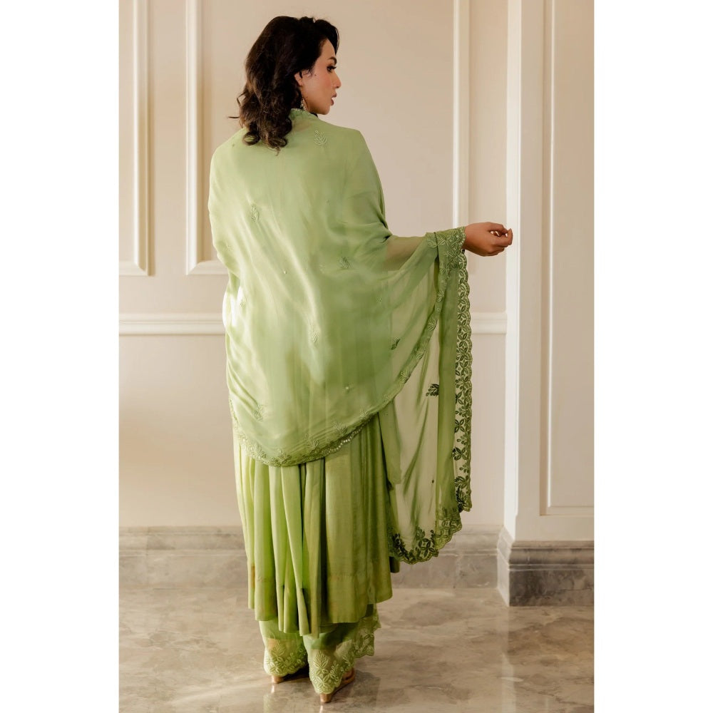 Paulmi Harsh Pista Green Anarkali with Chudi Sleeves (Set of 3)