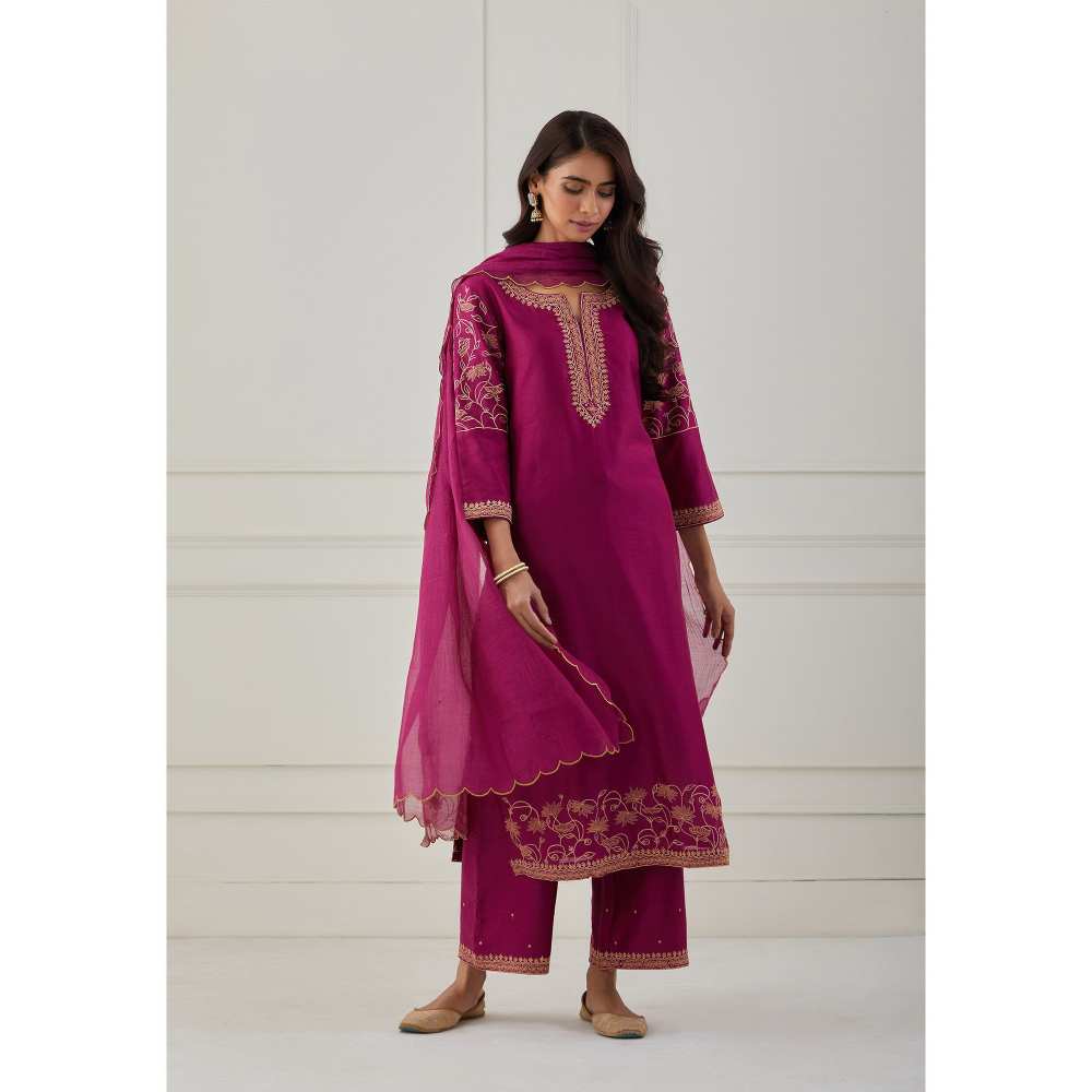 Priya Chaudhary Magenta Embroidered Chanderi Silk Pants