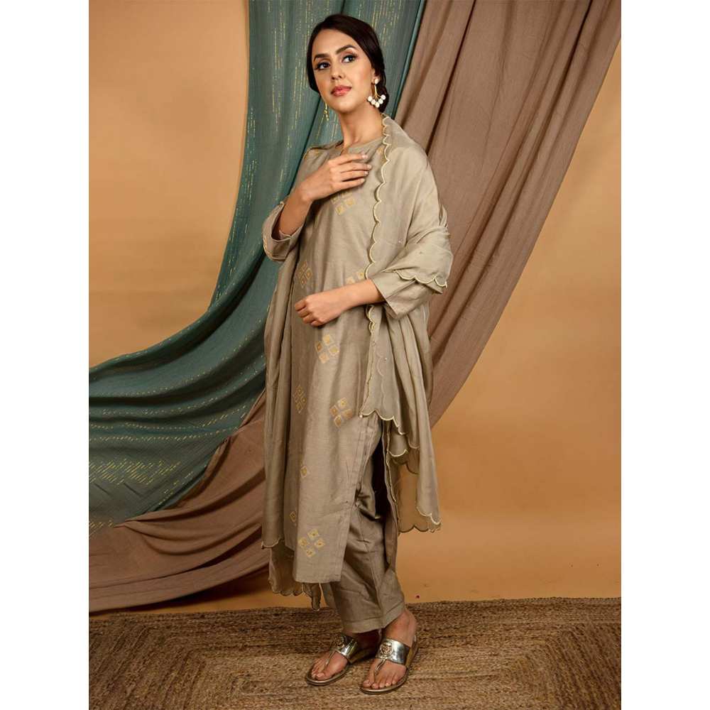 Priya Chaudhary Grey Embroidered Chanderi Silk Kurta