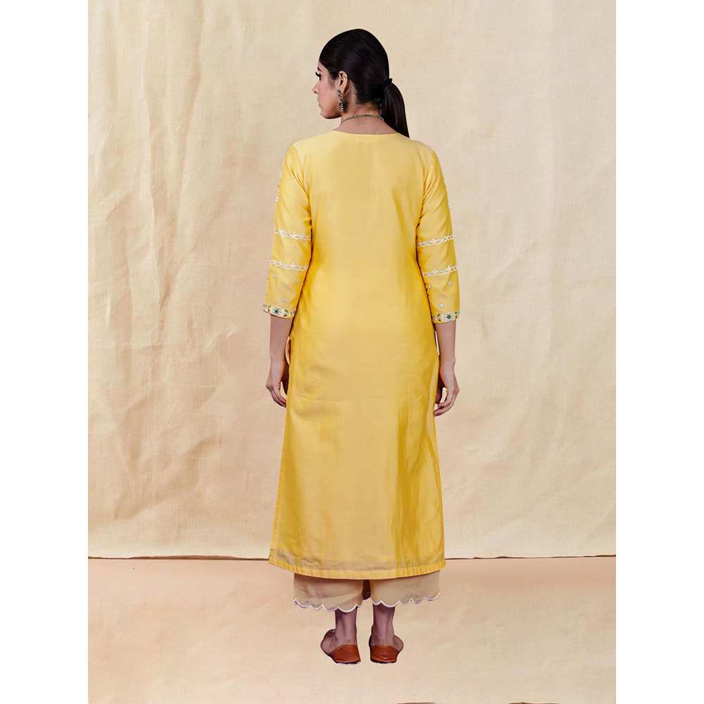 Priya Chaudhary Yellow Embroidered Kurta and Palazzo (Set of 2)