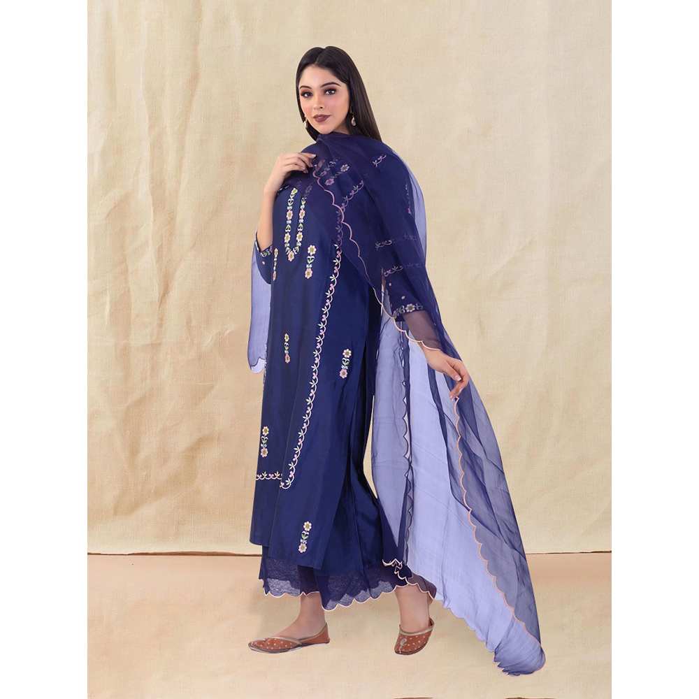 Priya Chaudhary Blue Embroidered Kurta and Palazzo (Set of 2)