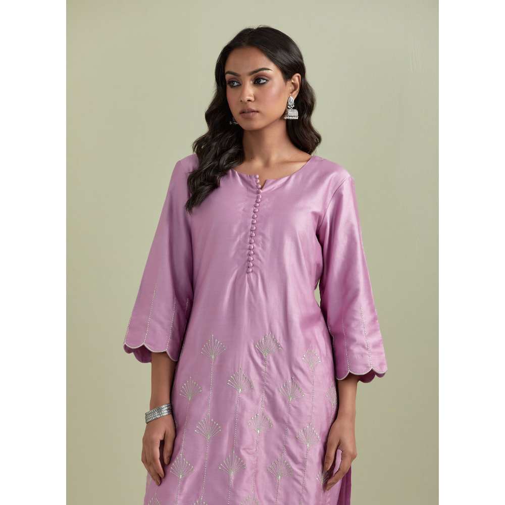 Priya Chaudhary Chanderi Embroidered Purple Kurta with Pant (Set of 2)