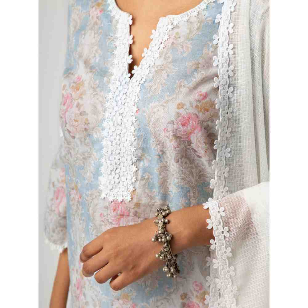 Roze Eishal Blue Kurta (Set of 3)