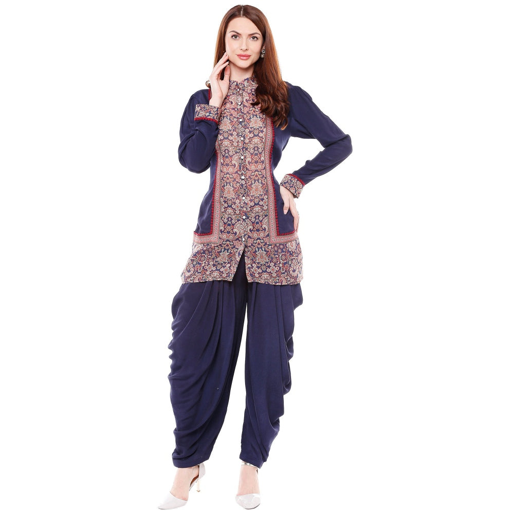 Soup by Sougat Paul Navy Blue Kurta With Dhoti Pant - Customisable (Set of 2)