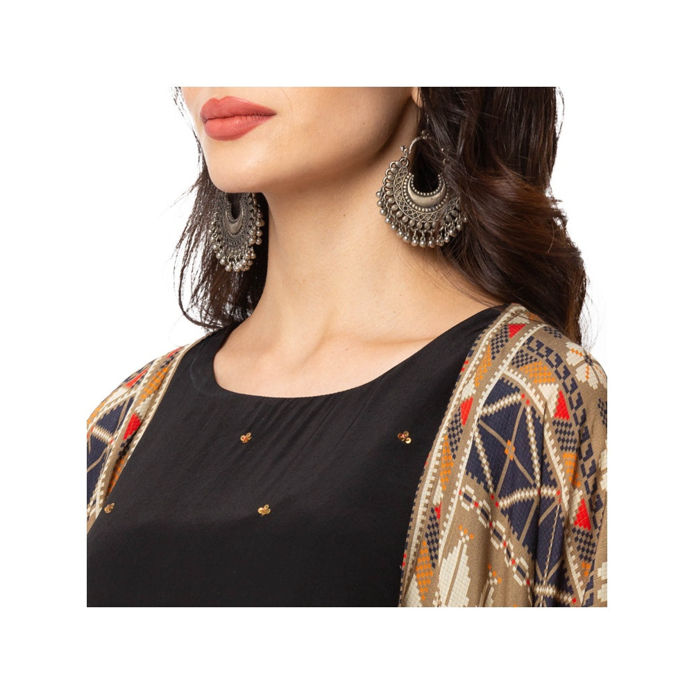 Soup by Sougat Paul Black Embellished Top With Skirt And Jacket (Set of 3)