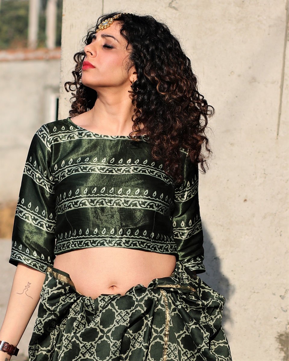 Chidiyaa Green Mashru Silk Blouse