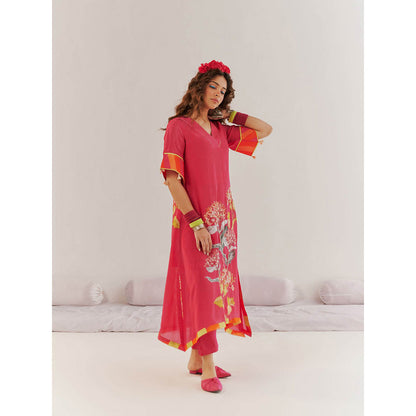 172 Threads Fuchsia Pink Kaftan & Pant (Set of 2)
