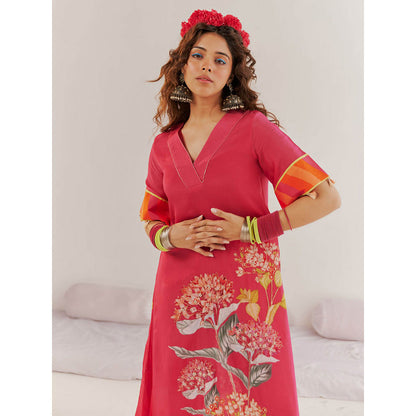 172 Threads Fuchsia Pink Kaftan & Pant (Set of 2)