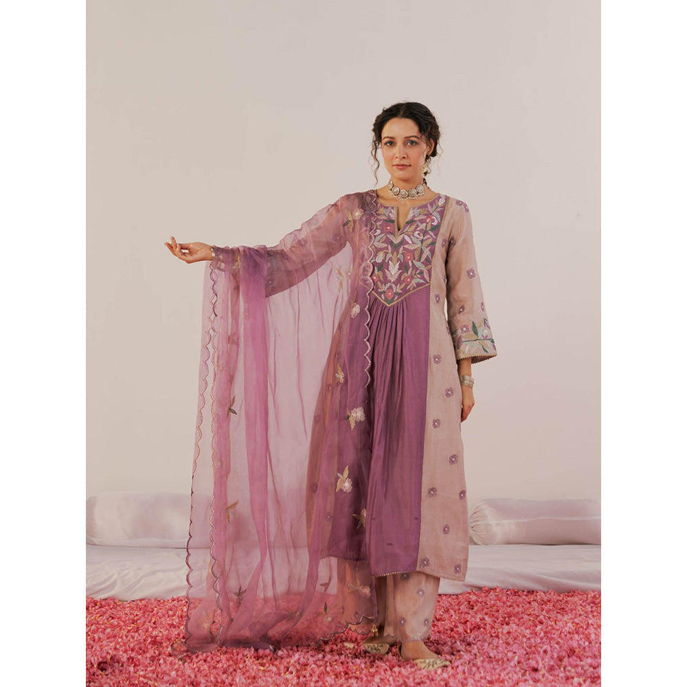 172 Threads Berry Chanderi kurta Pant & Dupatta (Set of 3)