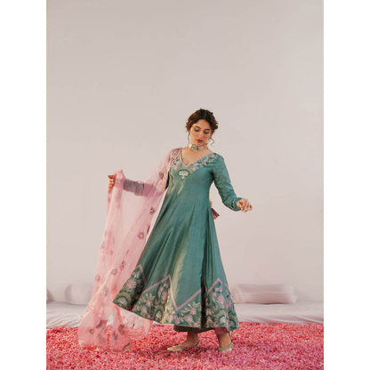 172 Threads Teal Zara Anarkali Kurta Pant & Dupatta (Set of 3)