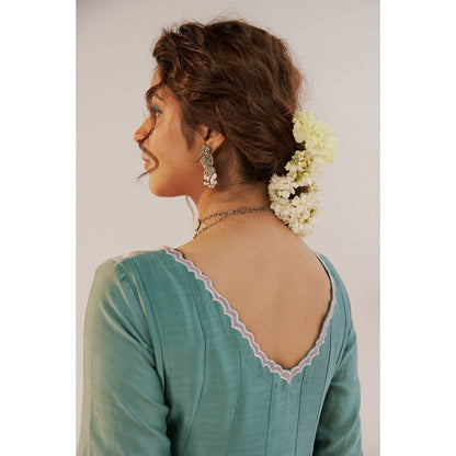 172 Threads Teal Zara Anarkali Kurta Pant & Dupatta (Set of 3)