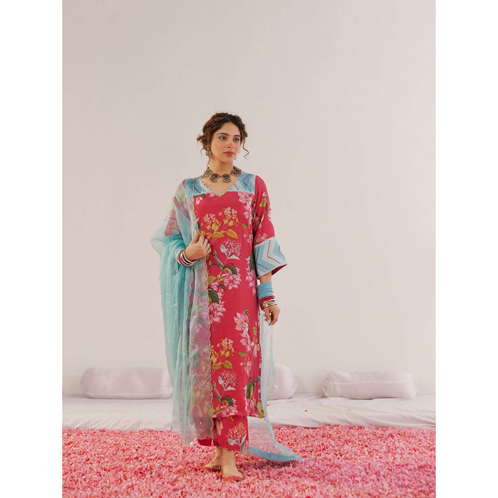 172 Threads Crimson A-Line Kurta Pant & Dupatta (Set of 3)